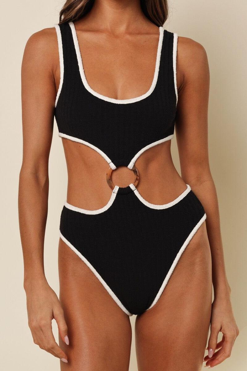 (Cream Binded) Ky One-Piece | Black Cream Binded Terry Rib