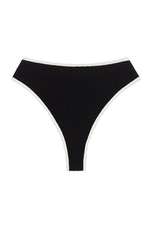 (Cream Binded) Paula Bikini Bottom | Black Cream Binded Terry Rib