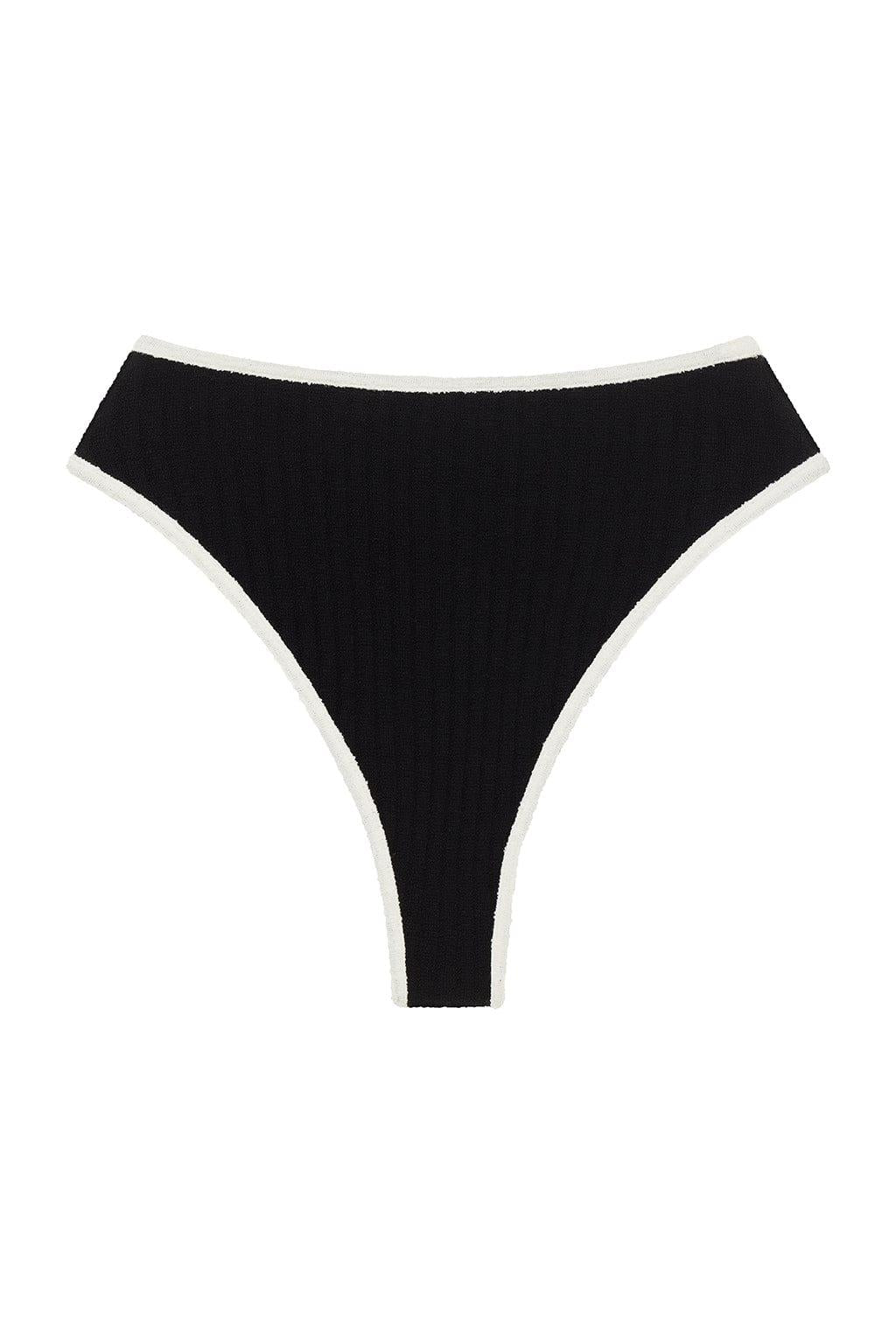 (Cream Binded) Paula Bikini Bottom | Black Cream Binded Terry Rib