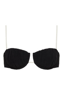 (Cream Binded) Petal Bikini Top | Black Cream Binded Terry Rib