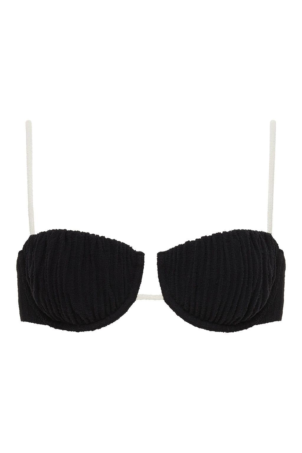 (Cream Binded) Petal Bikini Top | Black Cream Binded Terry Rib