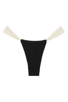 (Cream Binded) Sandra Bikini Bottom | Black Cream Binded Terry Rib