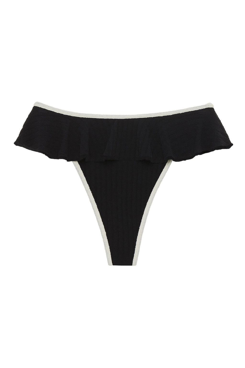 (Cream Binded) Tamarindo Ruffle Bikini Bottom | Black Cream Binded Terry Rib