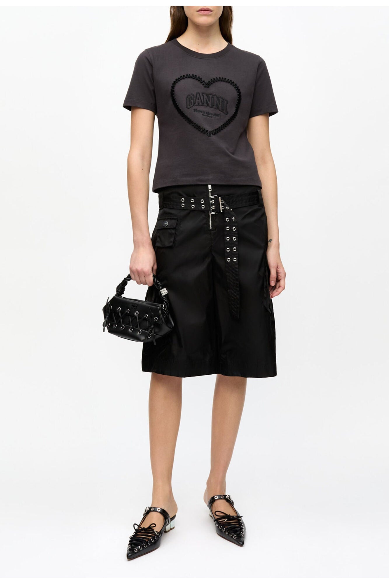 Black Cropped Heart T Shirt | Phantom