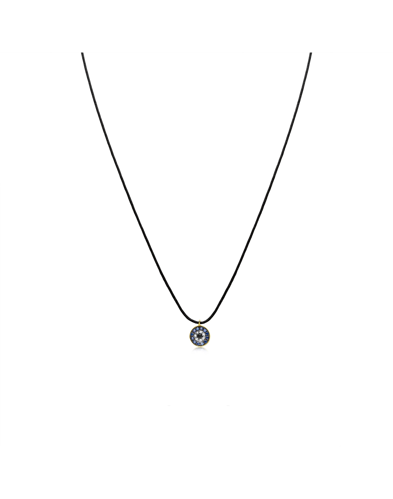 Black String Evil Eye Necklace | 14k Yellow Gold