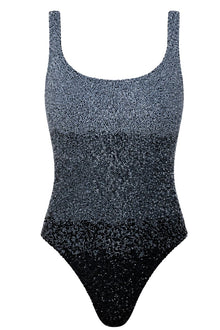 Ombre Hand-Beaded Embellished One-Piece Swimsuit - Black - Self-Adore