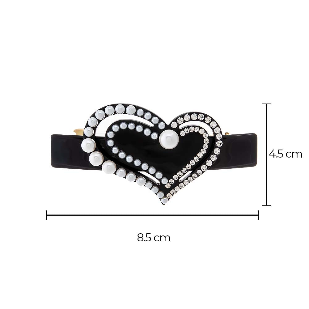 Pearl & Rhinestone Cutout Heart Barrette - Adina's Jewels