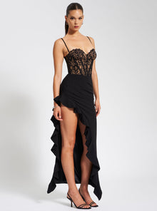 Junia Lace Corset Maxi Dress | Black