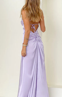 Blaise Lilac Satin Maxi Dress | Beginning Boutique