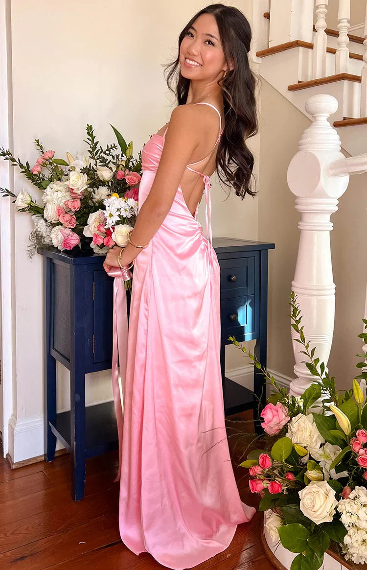 pink satin maxi dress Blaise Satin Maxi Dress