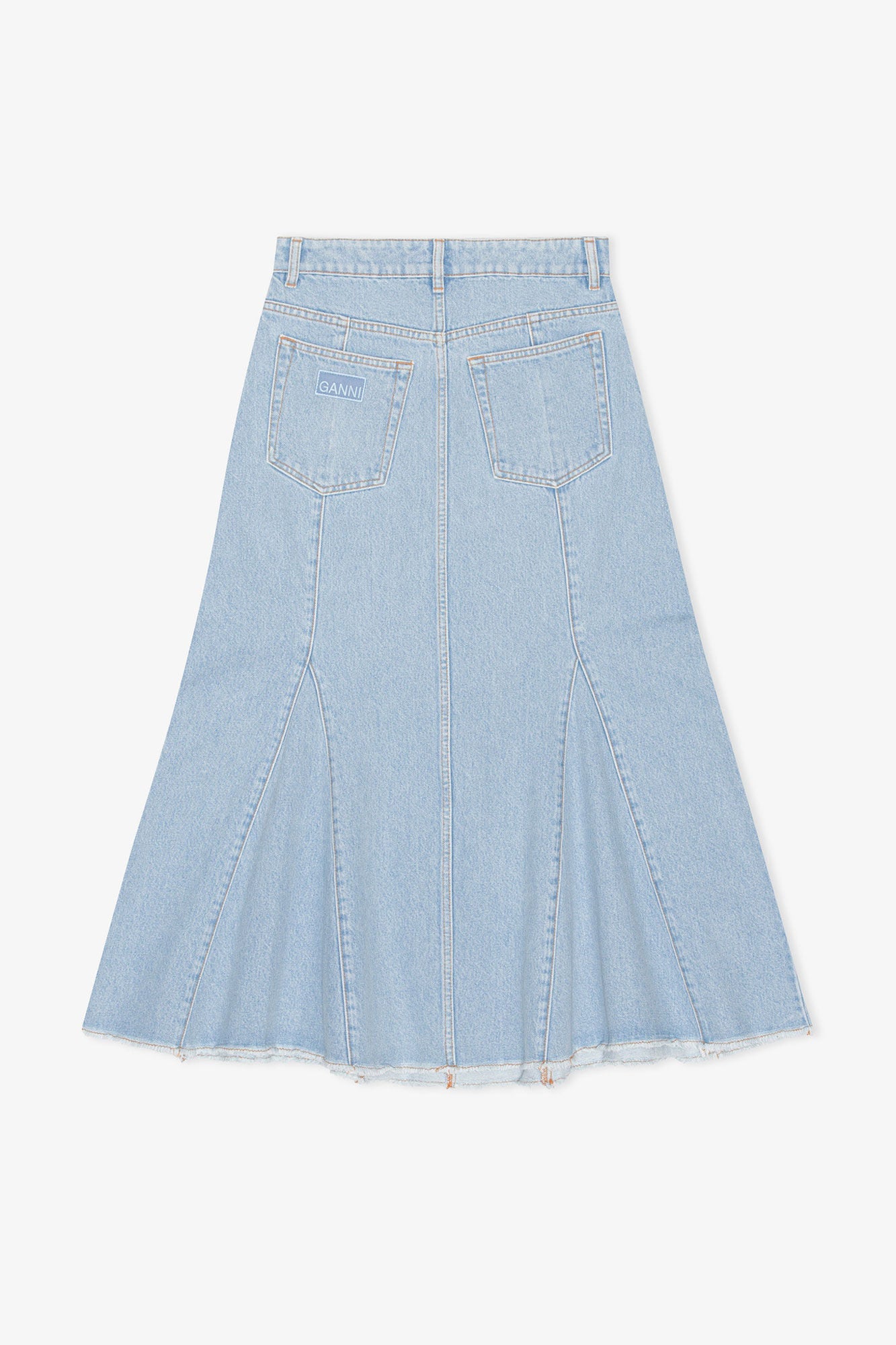 Bleach Denim Peplum Midi Skirt | Light Blue Stone
