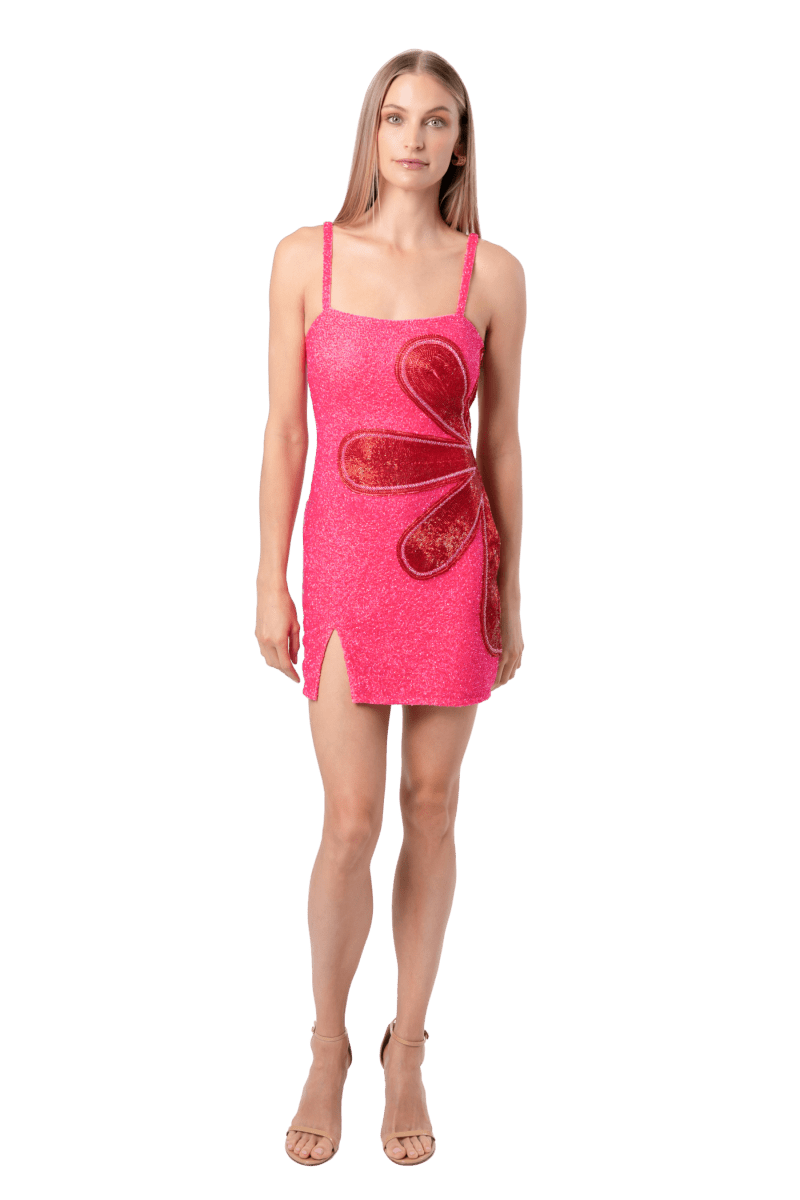 Bloom Hand - Beaded Embellished Mini Dress - Self - Adore