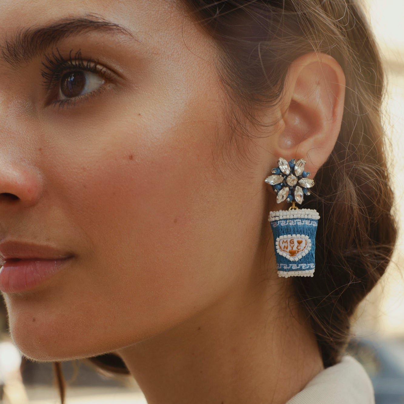 Cafe Earrings | Blue/Multi | 14K Gold Plated Brass
