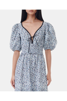 Blue Floral Printed Cotton Long Smock Dress | Glacier Lake