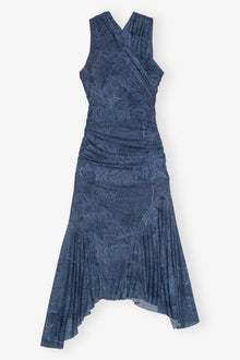 Blue Mesh Ruched Dress | Denim