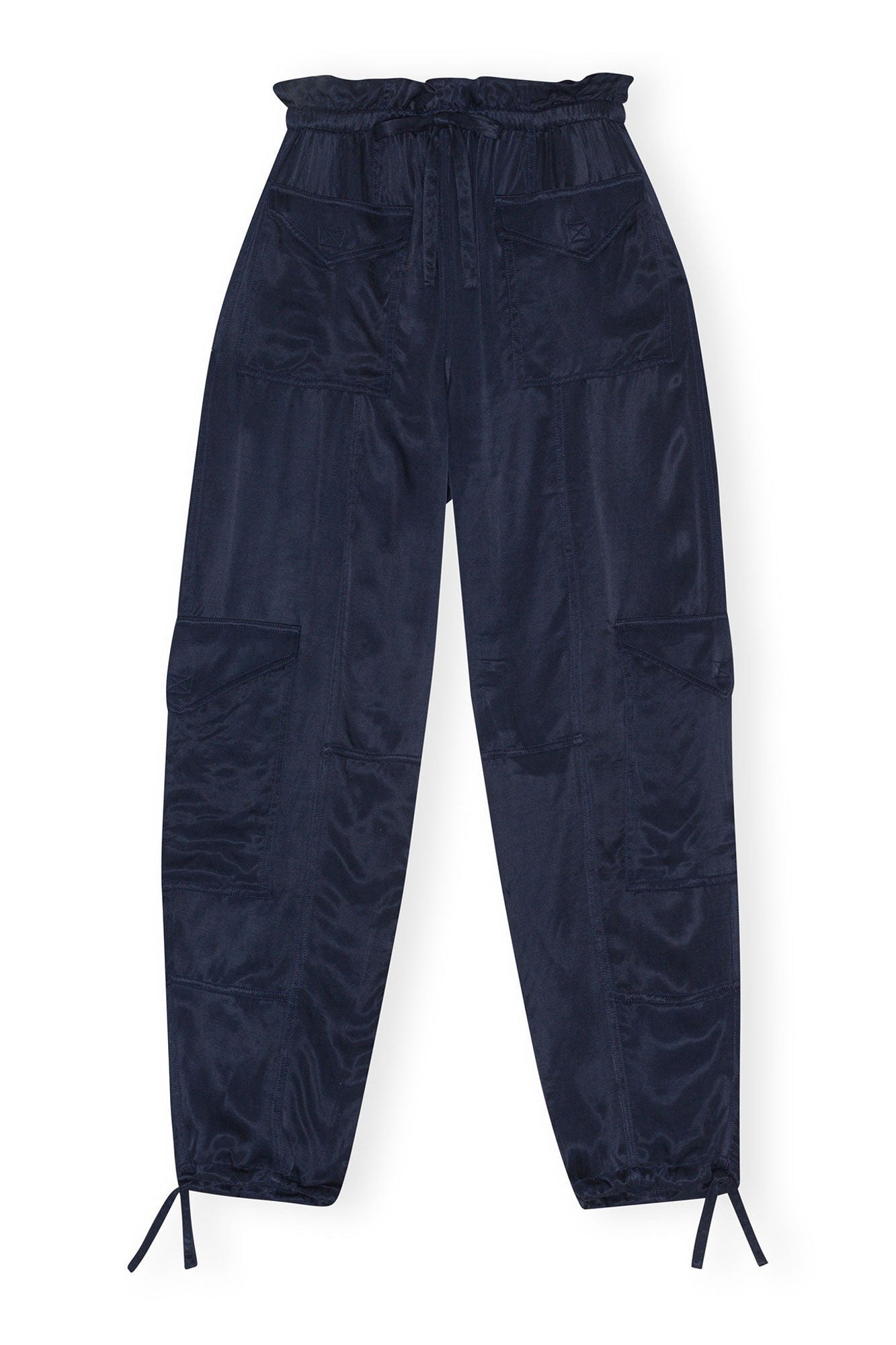 Blue Washed Satin Trousers | Sky Captain