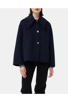 Blue Wool Wide Collar Jacket | Sky Captain