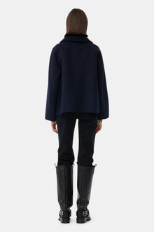 Blue Wool Wide Collar Jacket | Sky Captain