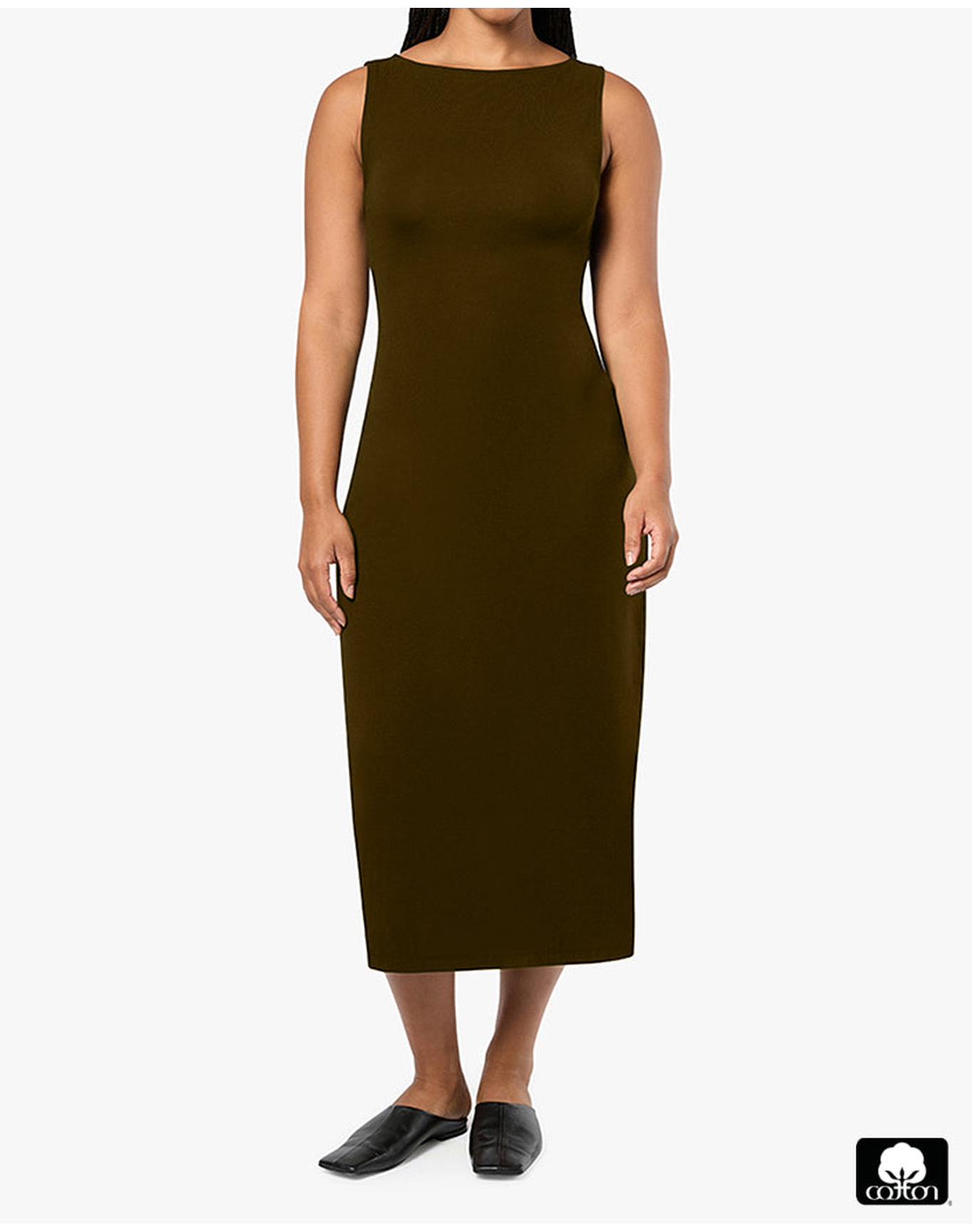 Boat Neck Midi Dress | Military Olive