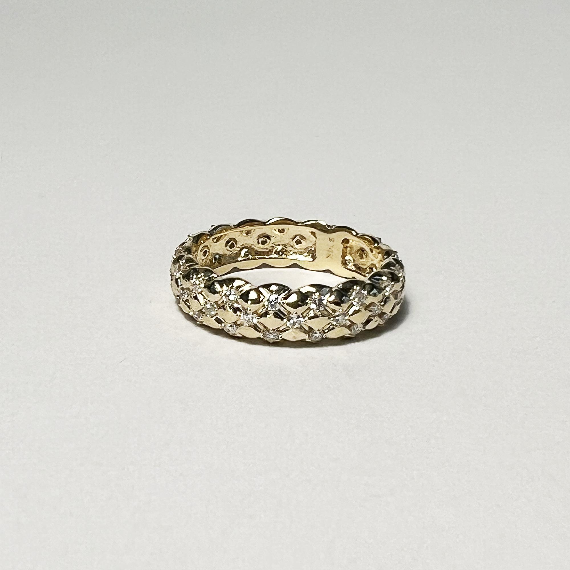 Bold Gold Quilted Diamond Ring Size 7 | 14K Solid Yellow Gold