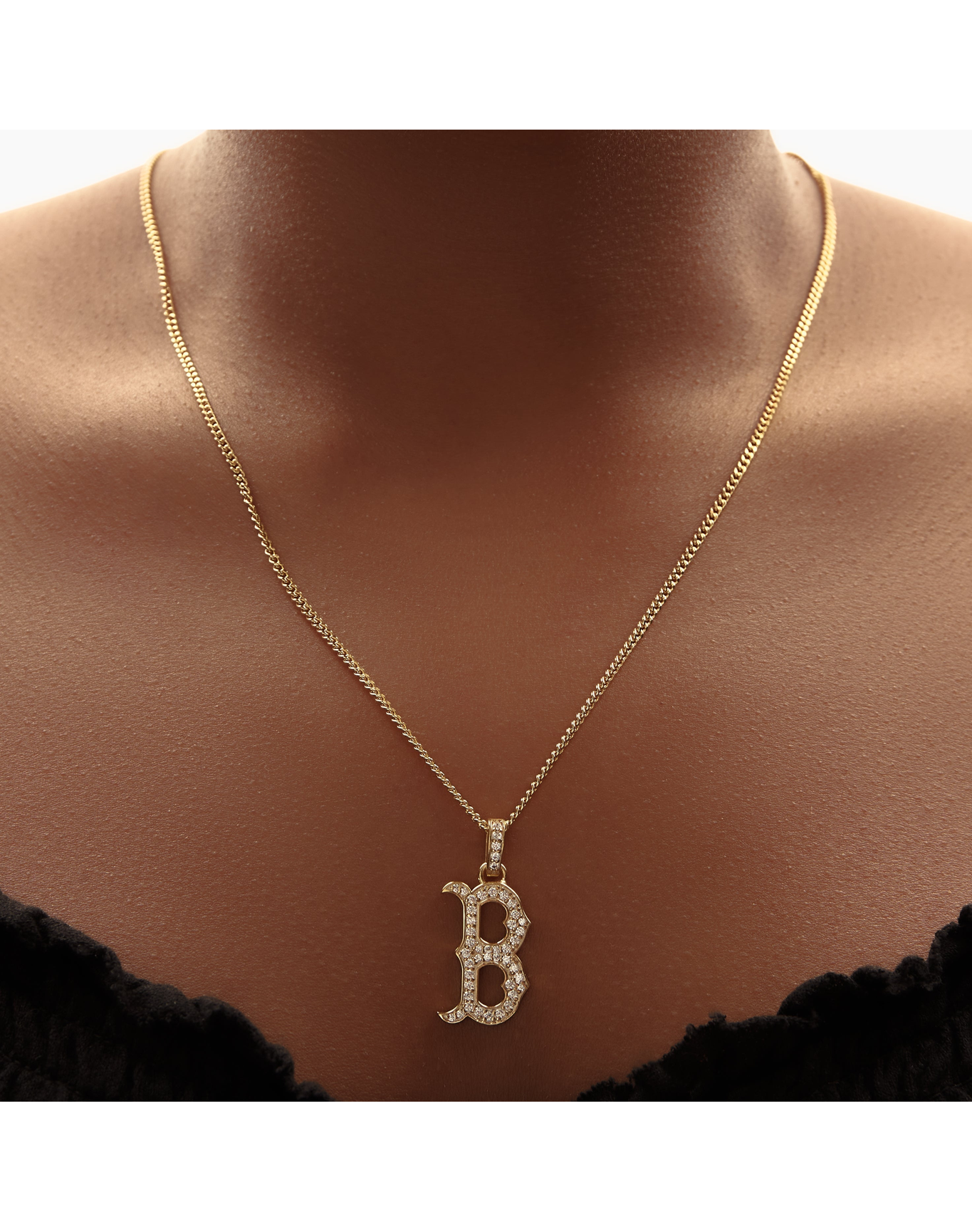 Boston Red Sox Large Iced Out Pendant Necklace | Gold Vermeil and Sterling Silver