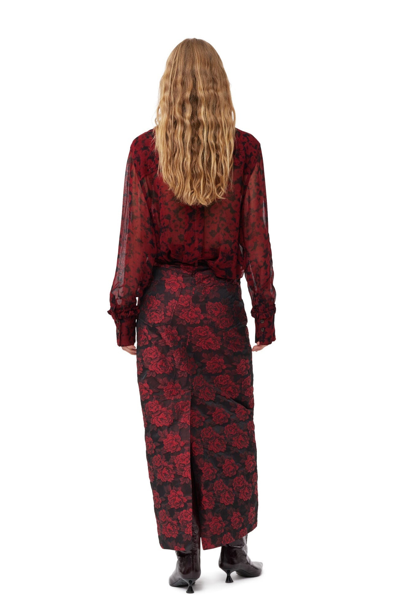 Botanical Jacquard Long Skirt | High Risk Red