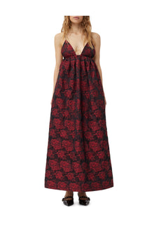 Botanical Jacquard Long Strap Dress | High Risk Red