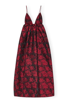 Botanical Jacquard Long Strap Dress | High Risk Red