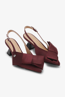 Bow Kitten Heel Pumps | Dark Burgundy