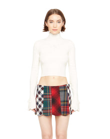 Bow Knit Tie Pointelle Turtleneck | White