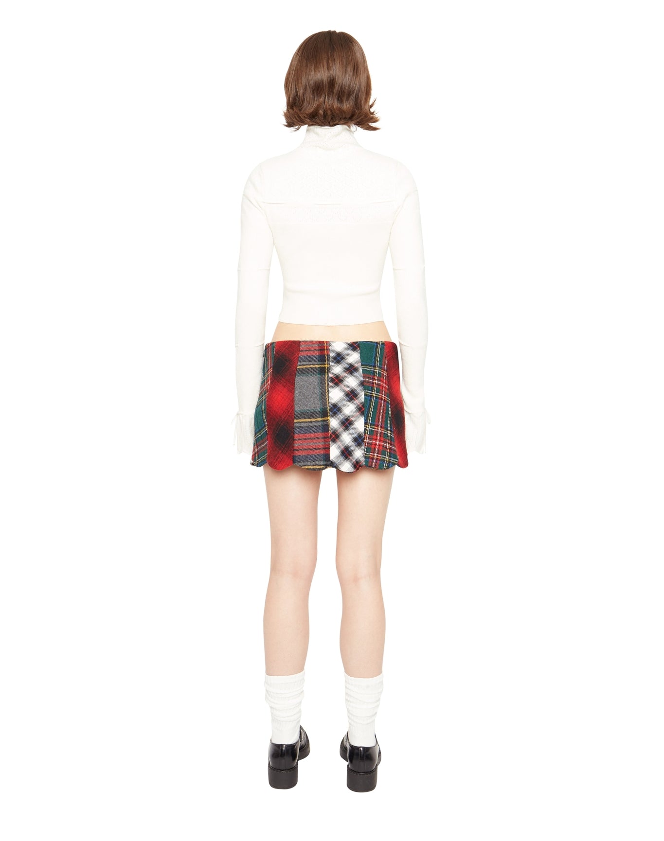 Bow Knit Tie Pointelle Turtleneck | White