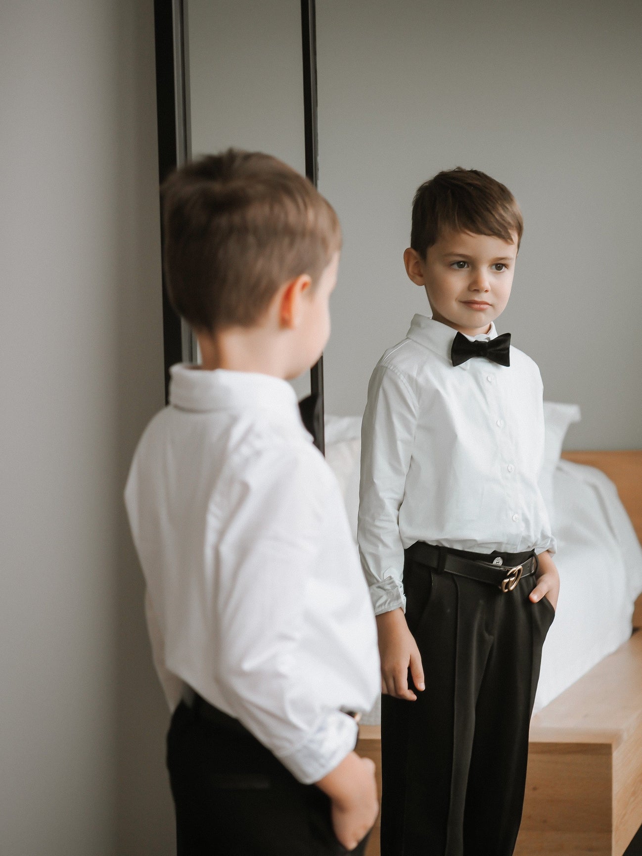 Boy | Tuxedo Shirt and Pants Set | White x Black