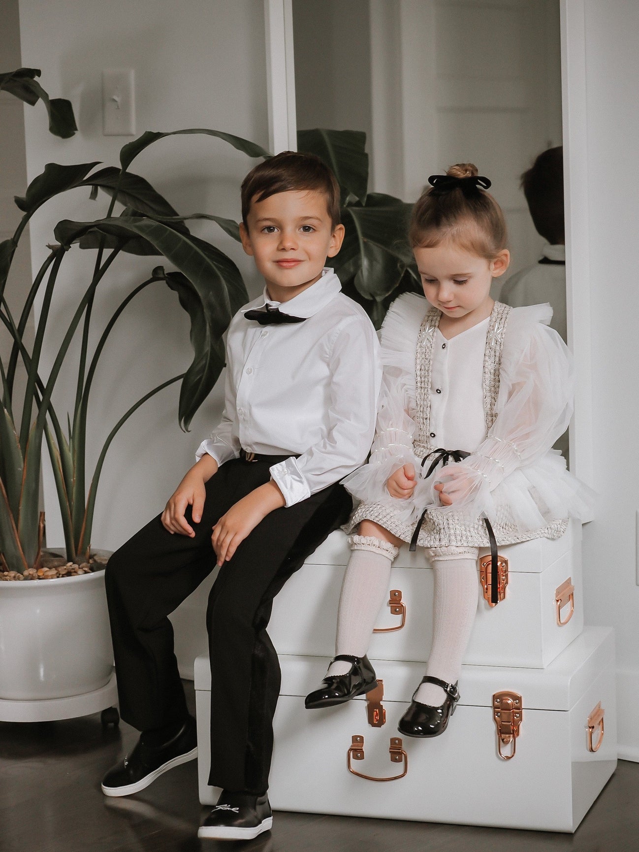 Boy | Tuxedo Shirt and Pants Set | White x Black