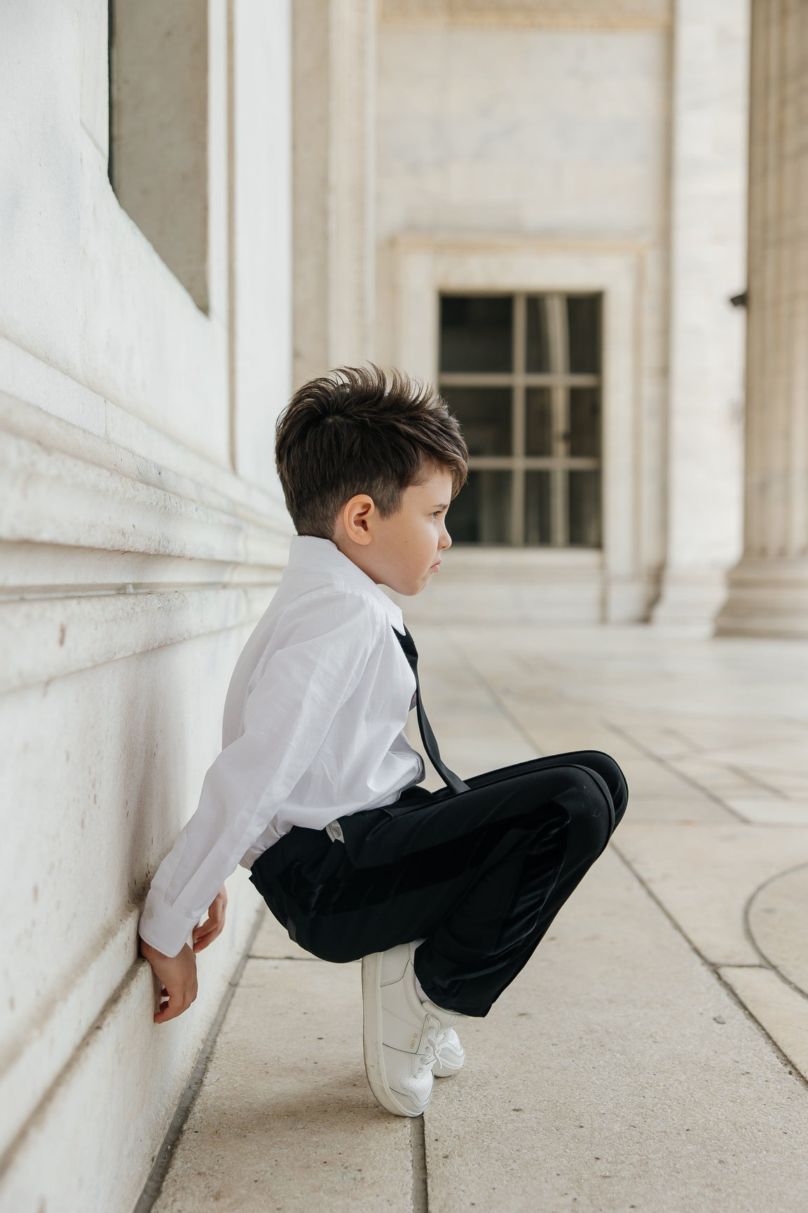 Boy | Tuxedo Shirt and Pants Set | White x Black