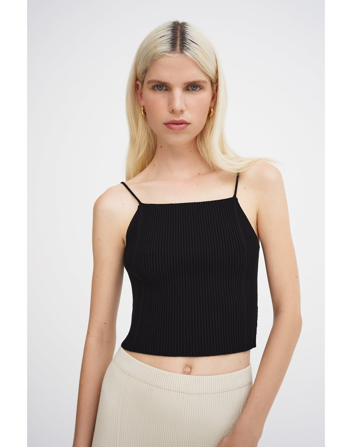 Breton Eco Stretch | Ribbed-Knit Cami Top | Black