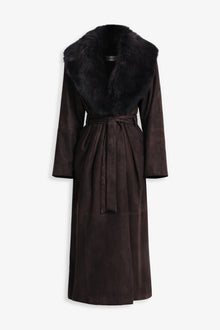 Nour Hammour Briona Luxurious Suede Coat Mocha - Silhouette 