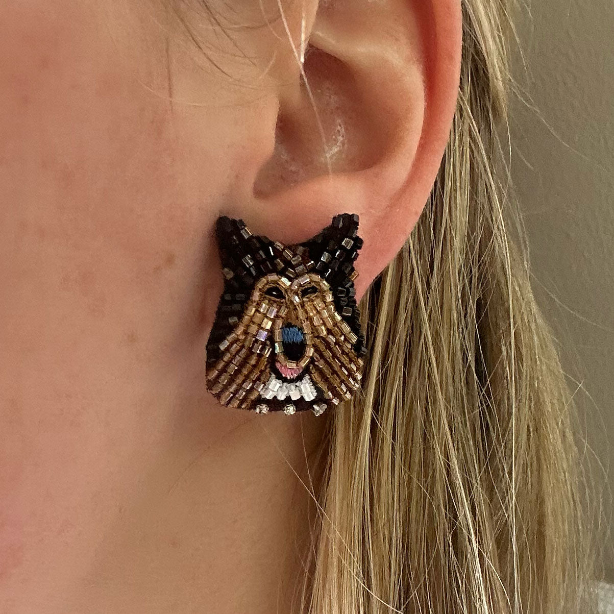Collie Stud Earrings | Brown/Multi | 14K Gold Plated Brass