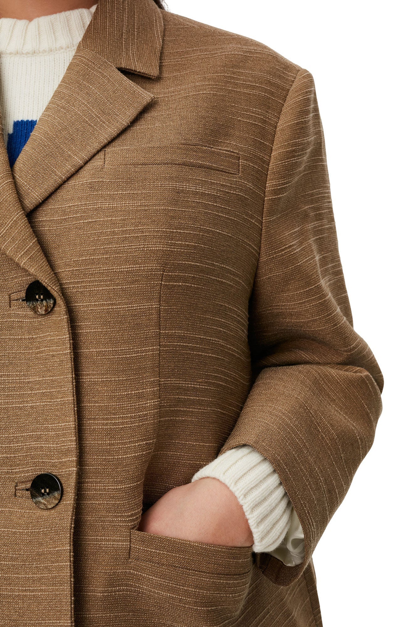 Brown Slub Linen Oversized Blazer | Petrified Oak