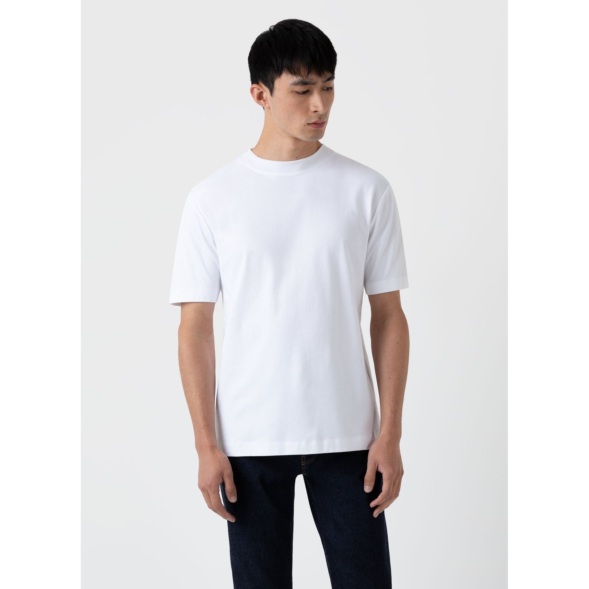 Brushed Cotton Mock Neck | Men | White