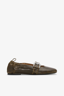 Buckle Strap Ballerinas in | Dark Olive