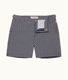 Bulldog 007 Geometric Jacquard Mid-Length Swim Shorts | Midnight Navy/White Sand