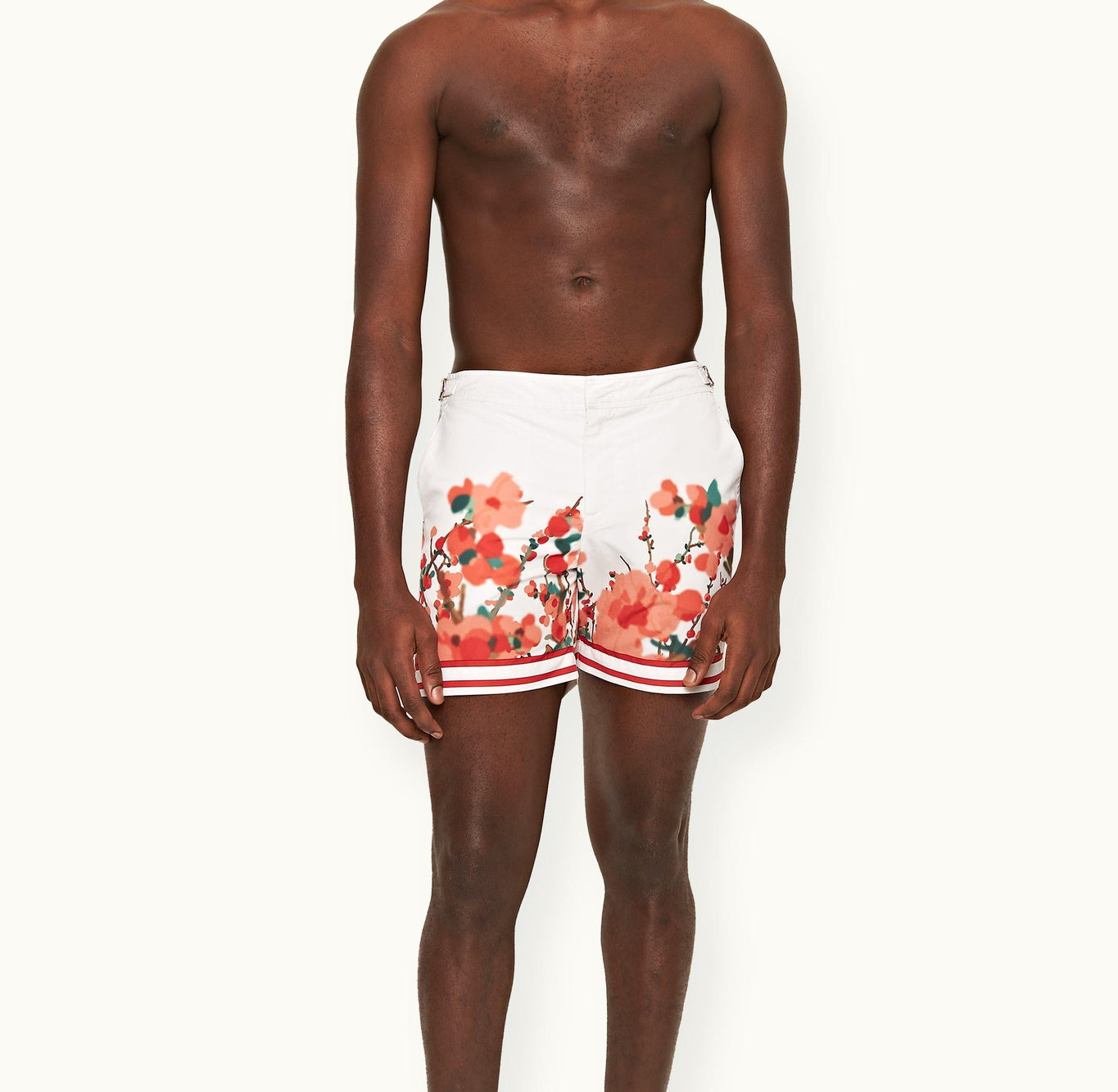 Bulldog Blossom Season Print Mid-Length Swim Shorts | Red