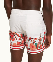 Bulldog Blossom Season Print Mid-Length Swim Shorts | Red