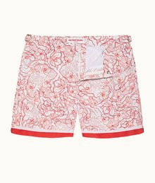 Bulldog Floral Nouveau Print Mid-Length Swim Shorts Woven | Summer Red/White Sand