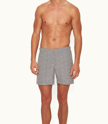 Bulldog Geo Print Mid-Length Swim Shorts | Truffle/White Sand