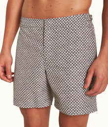 Bulldog Geo Print Mid-Length Swim Shorts | Truffle/White Sand
