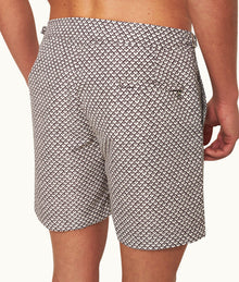 Bulldog Geo Print Mid-Length Swim Shorts | Truffle/White Sand