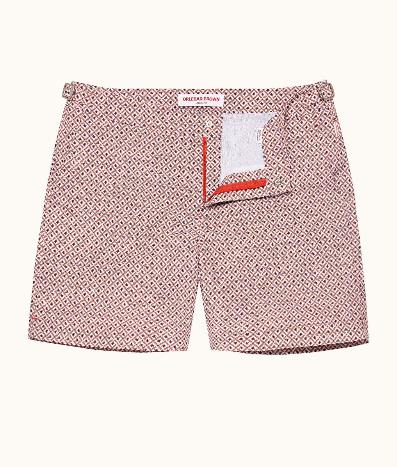 Bulldog Geo Print Mid-Length Swim Shorts Woven | Summer Red/White Sand