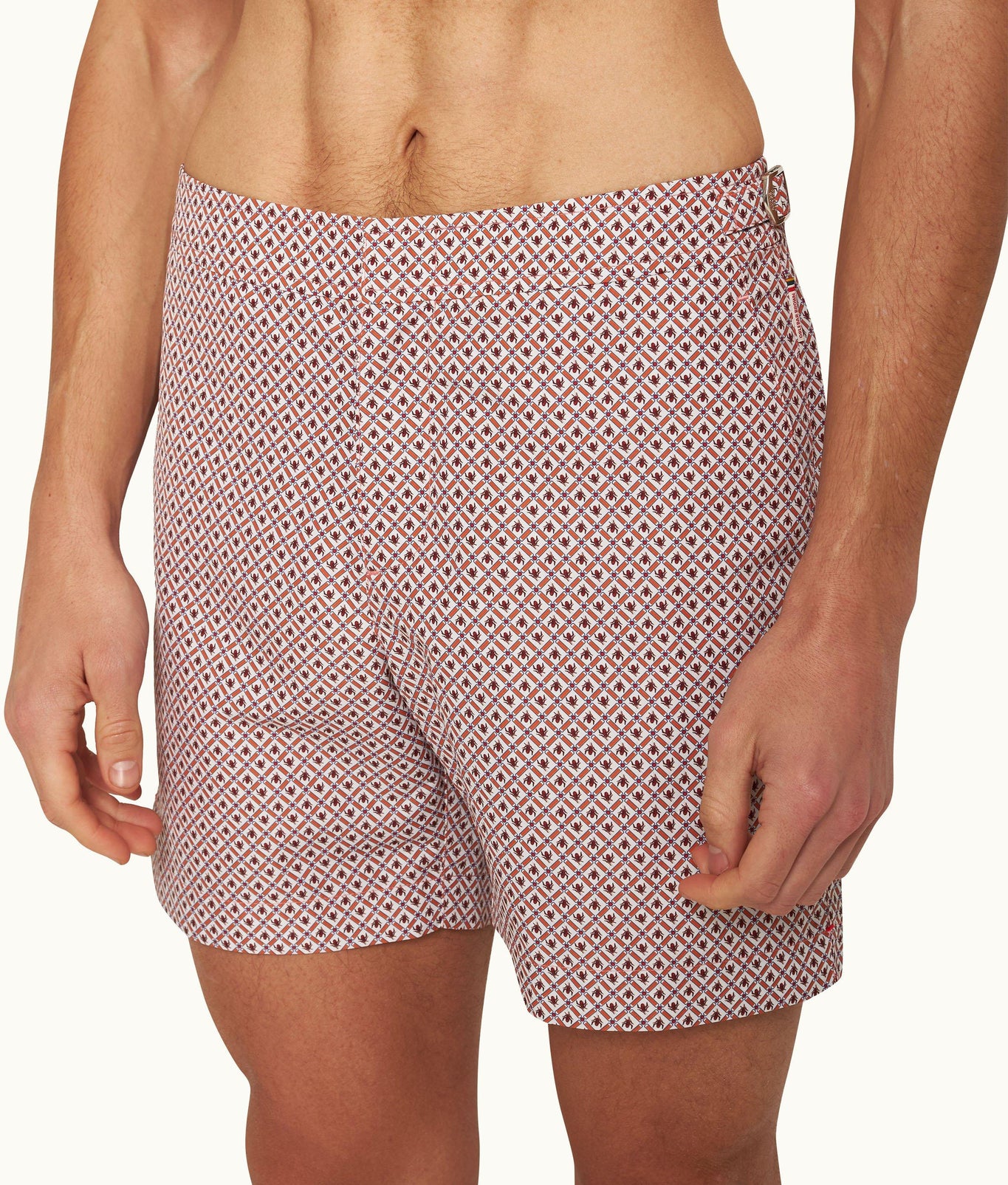 Bulldog Geo Print Mid-Length Swim Shorts Woven | Summer Red/White Sand