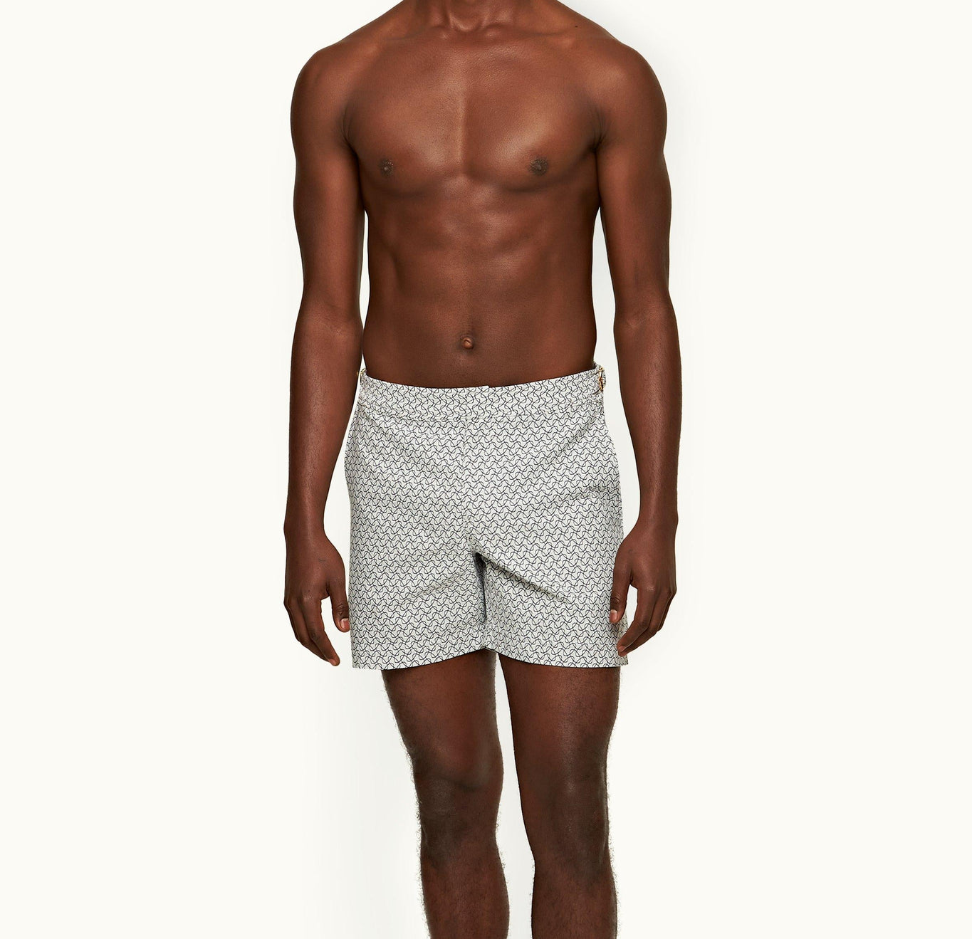 Bulldog Geometric Orb Jacquard Mid-Length Swim Shorts | White Sand/Night Iris